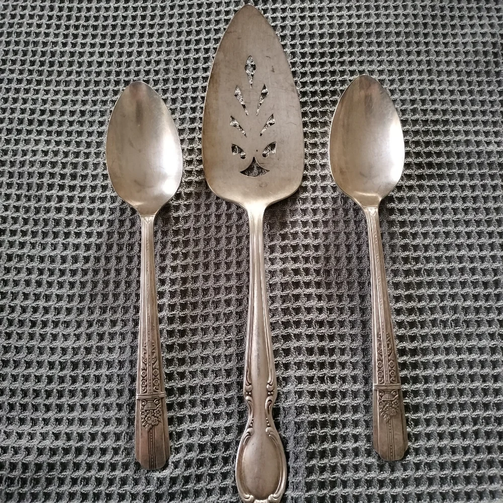 William Rogers Vintage Silverplated 1 Pie Server 2 Spoons Wild Rose Oneida